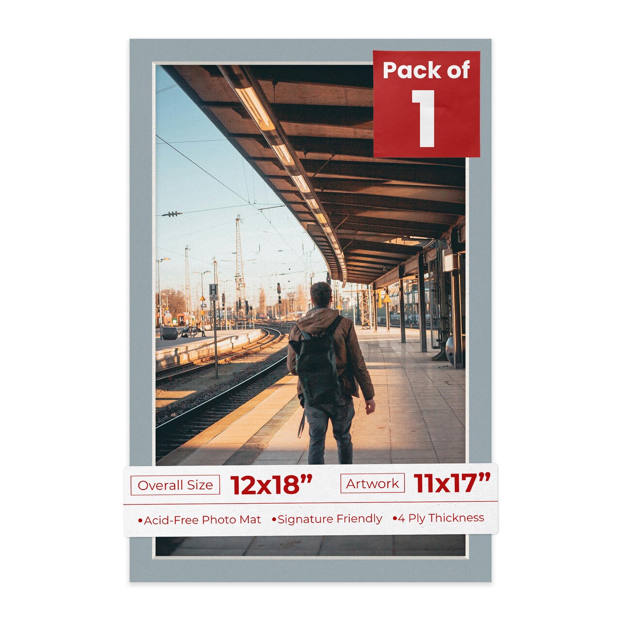 Metallic Silver Mat Board for 12x18 Frames - Fits 11x17 Photos